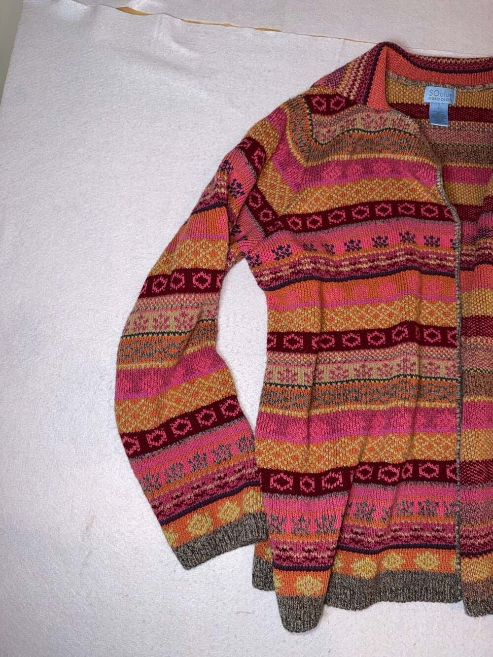 Sigrid Olsen SOblue Women's Colorful Fair Isle Pattern Knit Cardigan Sweater Siz - Picture 3 of 9